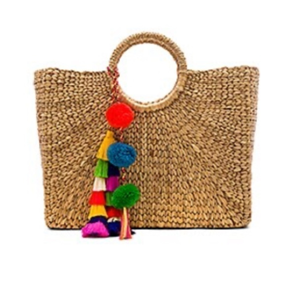 JadeTribe Square Basket Handbag Purse in Pink with Fringe Tassel